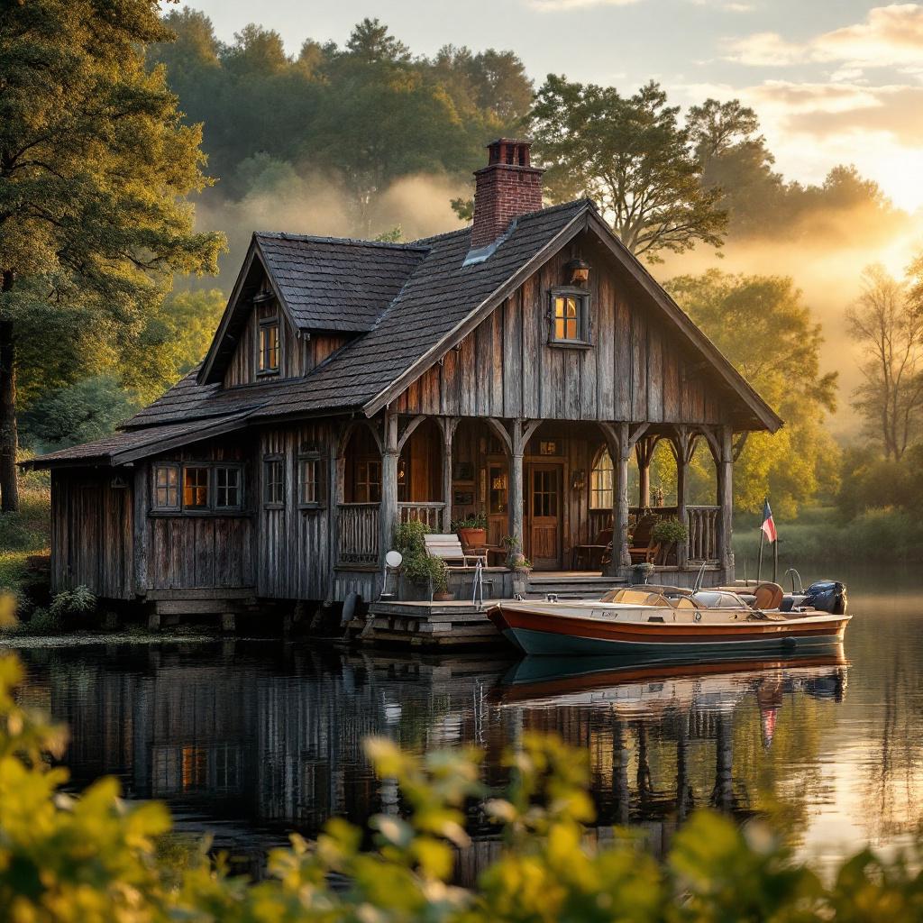 Historisches Bootshaus am Obertrave mit Paddelbooten, Gründung 1933