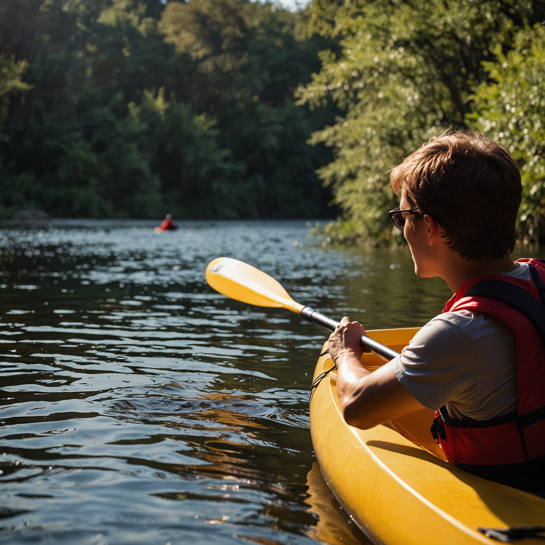 Trainer zeigt Anfänger die richtige Paddeltechnik im Kanu