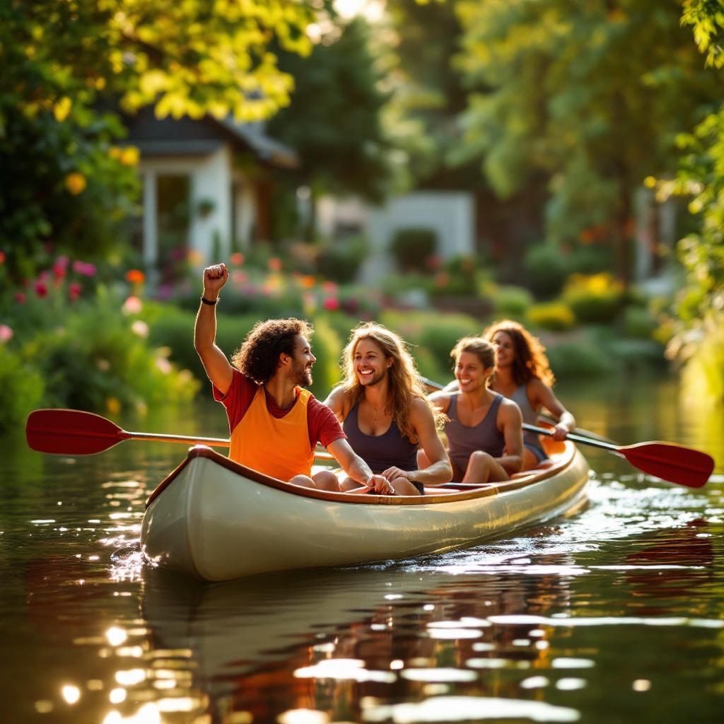 Vereinsmitglieder beim gemeinsamen Paddeln auf der Trave