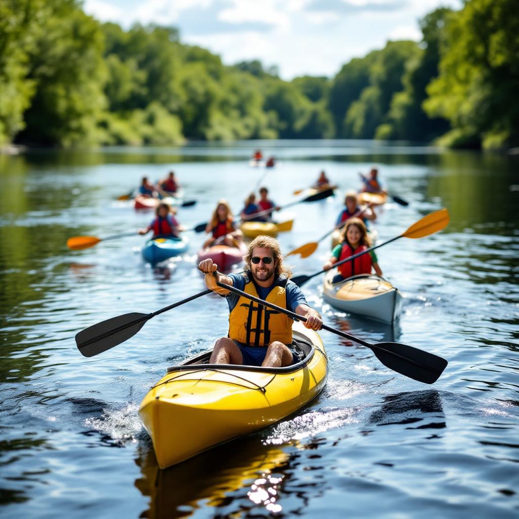 Kajakfahrer gruppe fluss